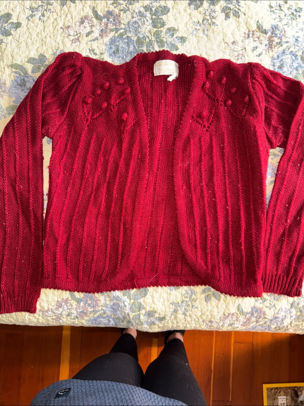 Vintage Red Bolero Cardigan/ Shrug w. decorative pom-pom embellishments